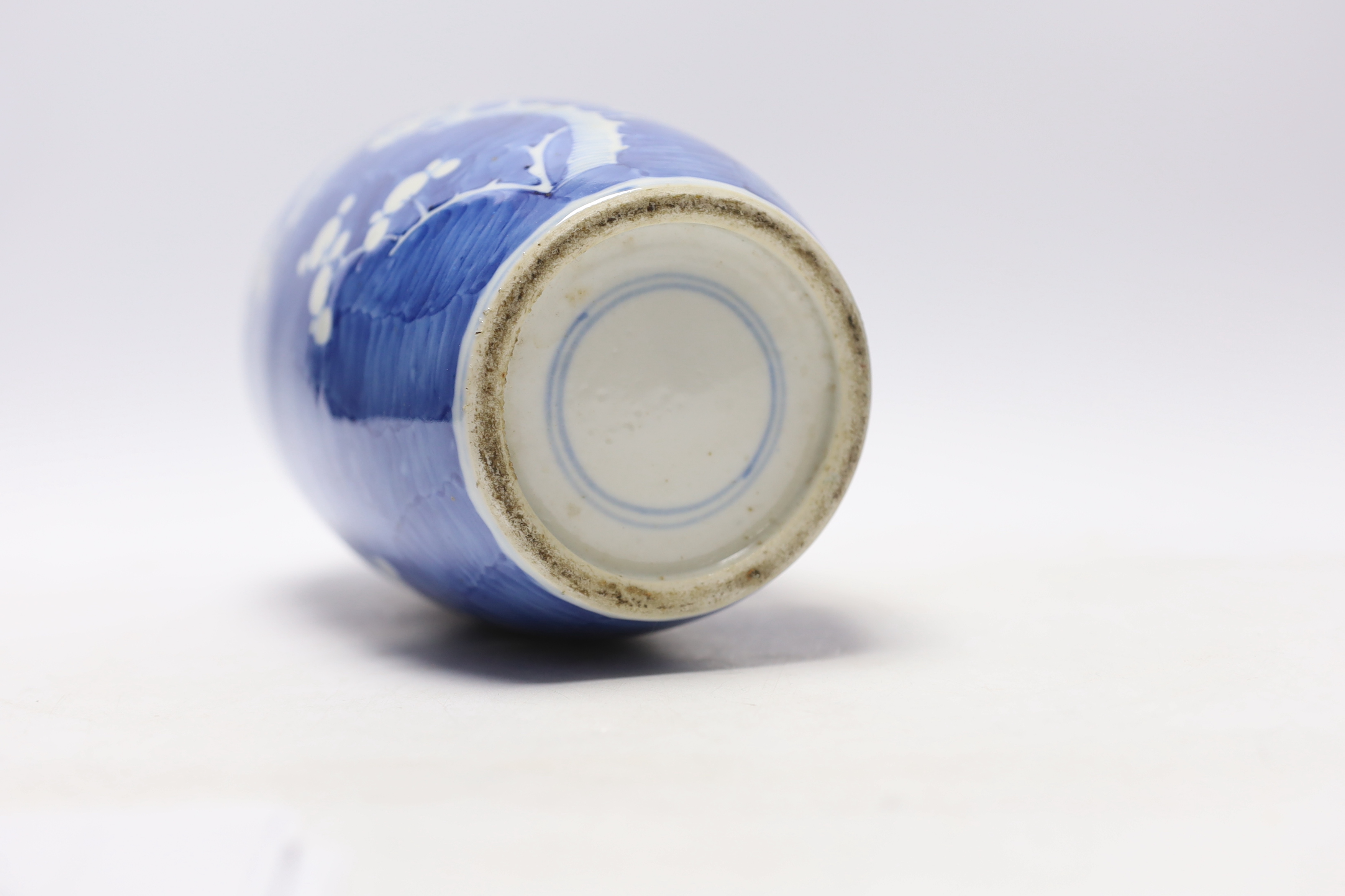 A Chinese blue and white 'prunus' ovoid jar, 19th century, 24cm high